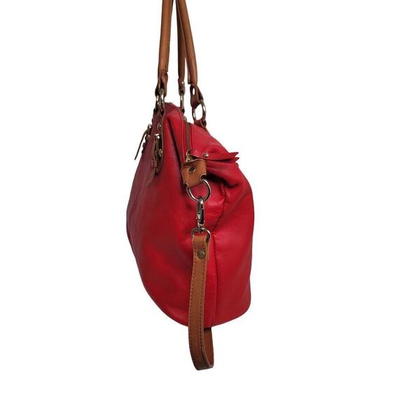Valentina ITALY red pebble & camel Shoulder Tote Bag - Picture 5 of 8